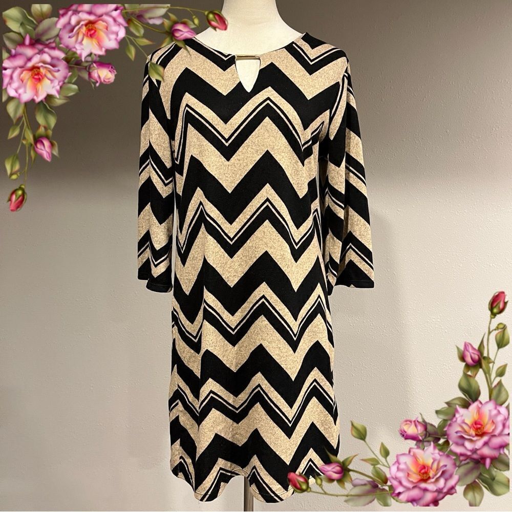 Racers long‎ sleeve zig zag print a-line sweater dress size M Medium